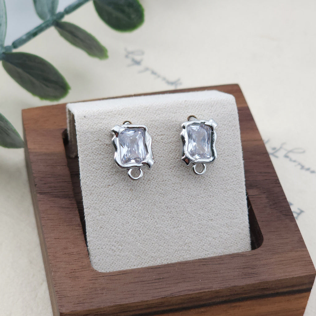 قرط زركونيا غير منتظم، ذهب/فضة عيار 14 قيراط، أقراط خالية من النيكل، قرط أذن مربع الشكل مع حلقة ZX186