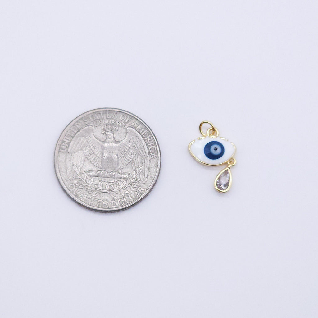 Enamel Cubic Evil Eye Charm, 18K Gold Plated Micro CZ Pave Round Pendant, 16mm, Necklace Making Charm, Jewelry Findings S20607