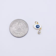 Load image into Gallery viewer, Enamel Cubic Evil Eye Charm, 18K Gold Plated Micro CZ Pave Round Pendant, 16mm, Necklace Making Charm, Jewelry Findings S20607