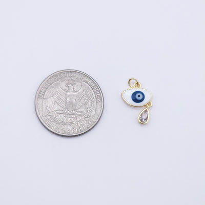 Enamel Cubic Evil Eye Charm, 18K Gold Plated Micro CZ Pave Round Pendant, 16mm, Necklace Making Charm, Jewelry Findings S20607