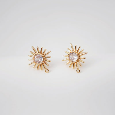 Poste para aretes con sol y pavé cúbico, arete chapado en oro de 18 quilates con aro, pasador de plata S925, poste con forma de sol, fornitura para aretes ZX248