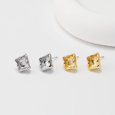 Square Lava Earrings Post With Loop, 18K Gold Plated, Nickel Free, S925 Silver Pin, Ear Stud Hypoallergenic Earring Findings D0484
