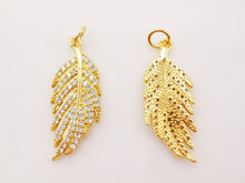 Load image into Gallery viewer, 2PCS 22x8mm Cubic Leaf Charms, 18K Gold Leaf Pendants, Micro pave charms for Necklace Bracelet Earring, Jewelry Findings S730