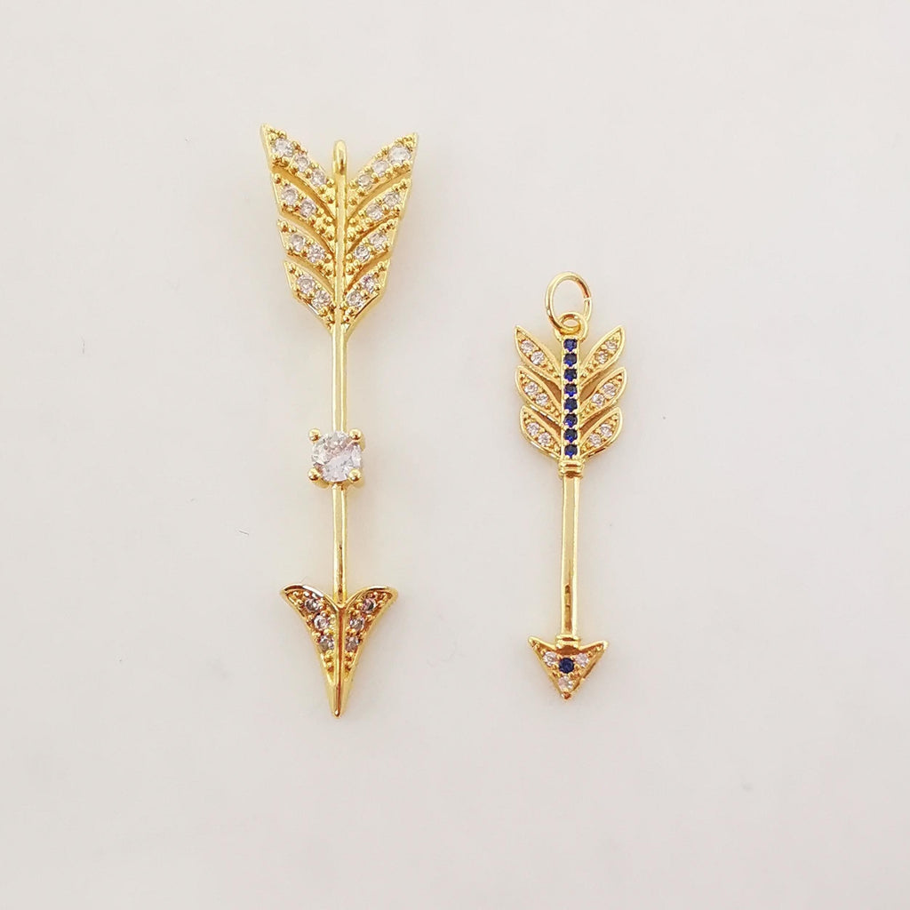 Boho Feathered Arrow Charms, 18K Gold Plated CZ Pave Arrow Charms, Arrow Pendant,  Necklace Charms, Jewelry Findings S1099