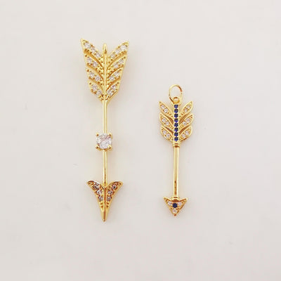 Boho Feathered Arrow Charms, 18K Gold Plated CZ Pave Arrow Charms, Arrow Pendant,  Necklace Charms, Jewelry Findings S1099