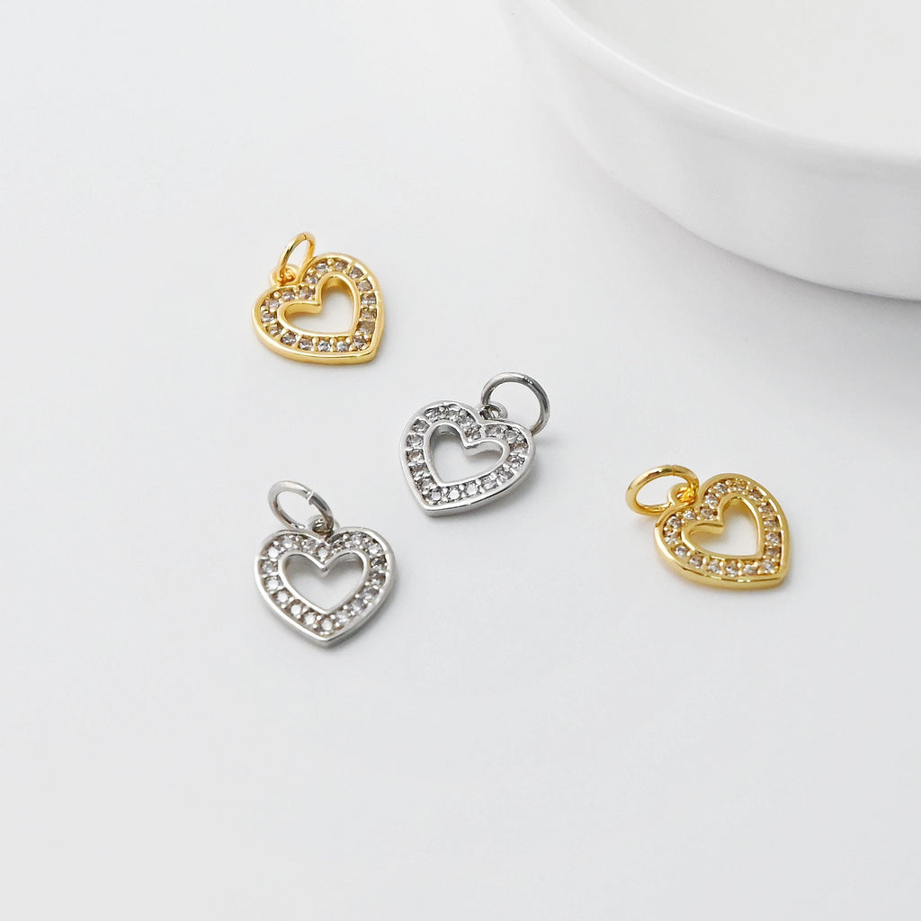 Open Heart Charms, 18K Gold Plated CZ Pave Love Pendant, Bracelet Necklace Making Pendants, Jewelry Findings S20240