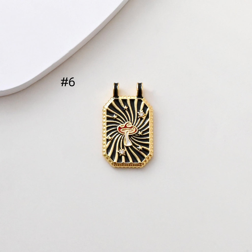 Rectangular Card Charm, 18K Gold Plated CZ Pave Pendant, Heart Charm, Four Leaf Clover Charm, Necklace Making Charm, Jewelry Findings S1384