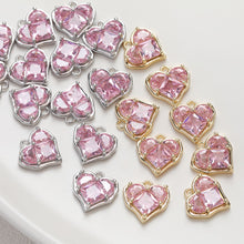 Load image into Gallery viewer, Heart Charms, Pink Cubic Charm,  18K Gold Plated CZ Pave Love Pendant, Necklace Making Pendants, Jewelry Findings ZZ037