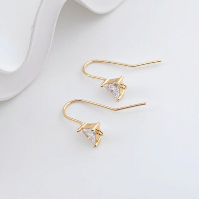 18K Gold Plated Ear Wires, Triangular Cubic Pave Earring Hooks, Nickel Free, Fish Hooks, Ear Wires for Jewelry Making ZX310