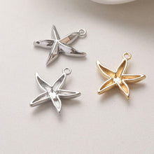 Load image into Gallery viewer, Starfish Charm, Starfish Post, Gold Marine Life, 14k Gold Plated Brass, Necklace Making, Jewelry Findings GZ756