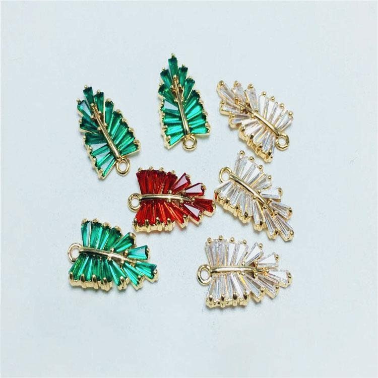 CZ Pave Leaf Charm, Cubic Zircon Crystal Leaf Pendant, CZ Earring Charms,  Gold Plated Brass Earring Charms, Jewelry Findings ZR011-F214