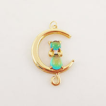 Load image into Gallery viewer, Dainty Cat on Moon Charm, CZ Pave Moon Pendant, Crystal Cat Multi Color, 18K Gold Plated, Necklace Pendant Findings S20278