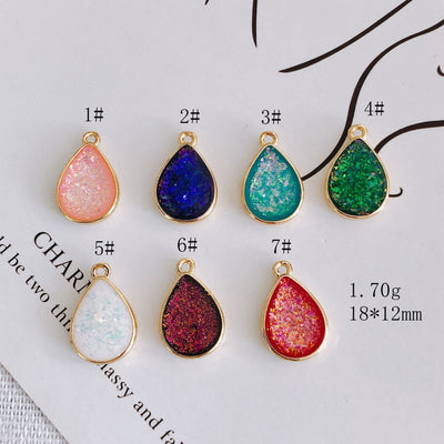 10pcs Faux Opal Drop Pendant, Resin with Gold Foil, Bracelet Necklace Pendant, 14K Real Gold Plated, Jewelry Findings MY040-F220