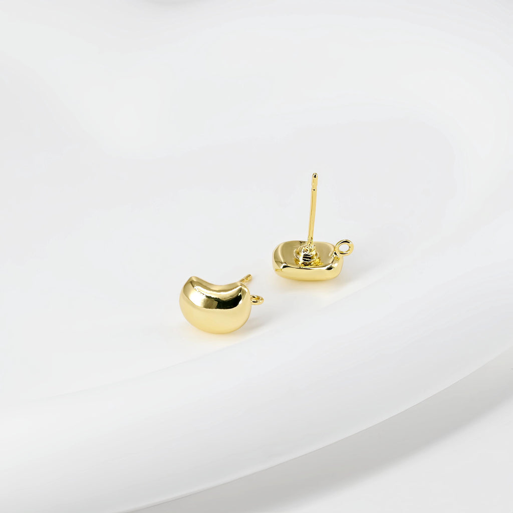 Gold Moon Ear Post with Loops, S925 Silver Ear Pin, Nickel Free, 18K Gold Plated Stud Earring Finding D0417