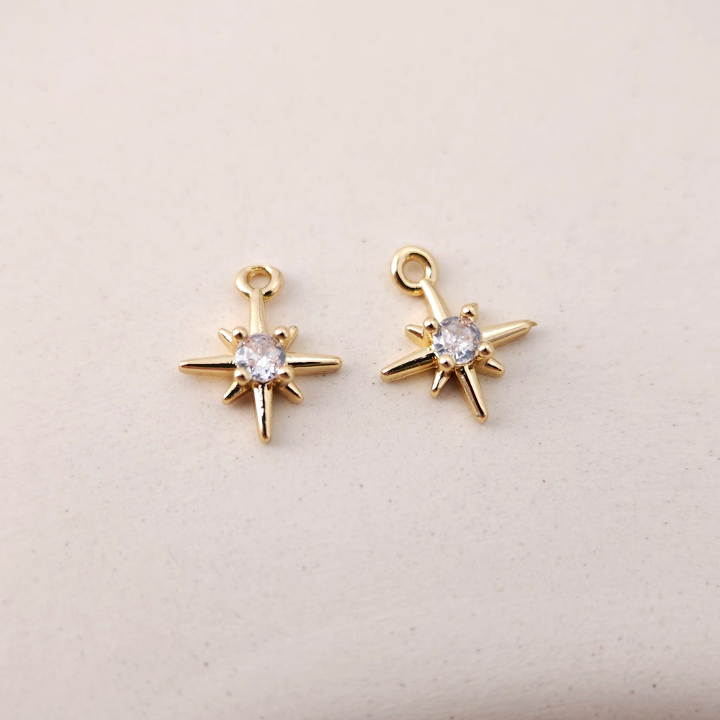 North Star Charms,  Crystal Cubic Pave Star Pendant, 18K Gold Plated, Necklace Making Star Charms, Jewelry Findings S1201