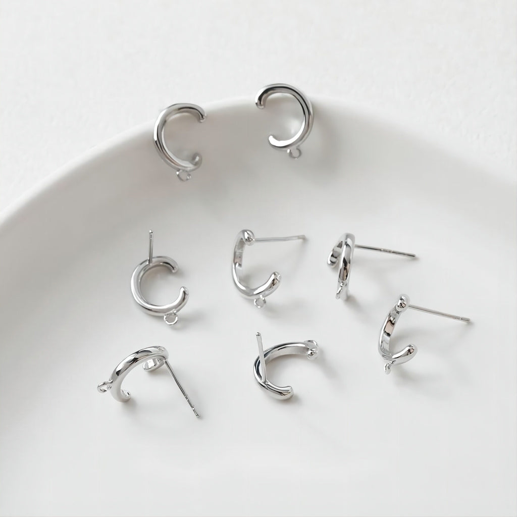 C Shape Earrings Post With Loop, 14K Gold, S925 Silver Ear Pin Nickel Free Earrings, Ear Stud Loop, Hypoallergenic Earring Findings GE049