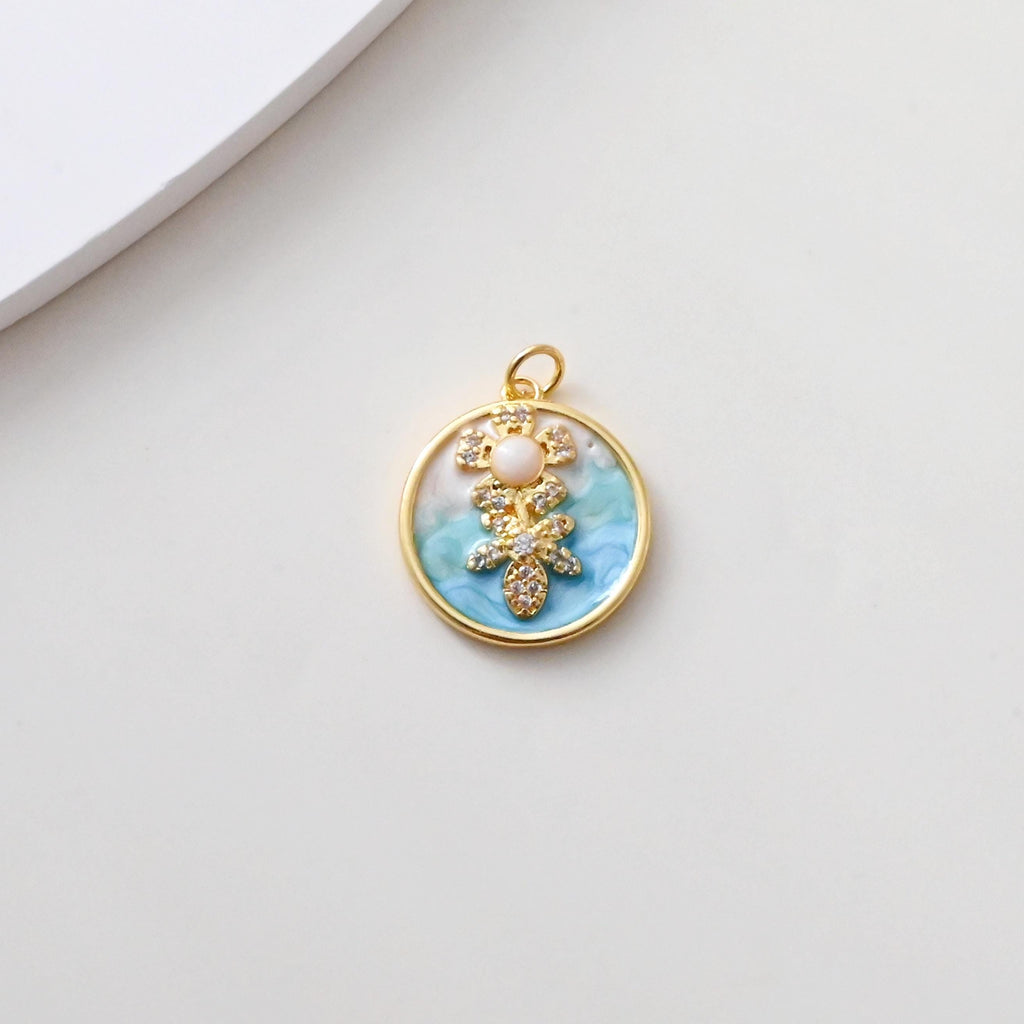 Enamel Round Charms Collections, Unicorn, Flower Pendant, Rabbit Pendant, 18K Gold Plated, Necklace Making Charms, Jewelry Findings S1383