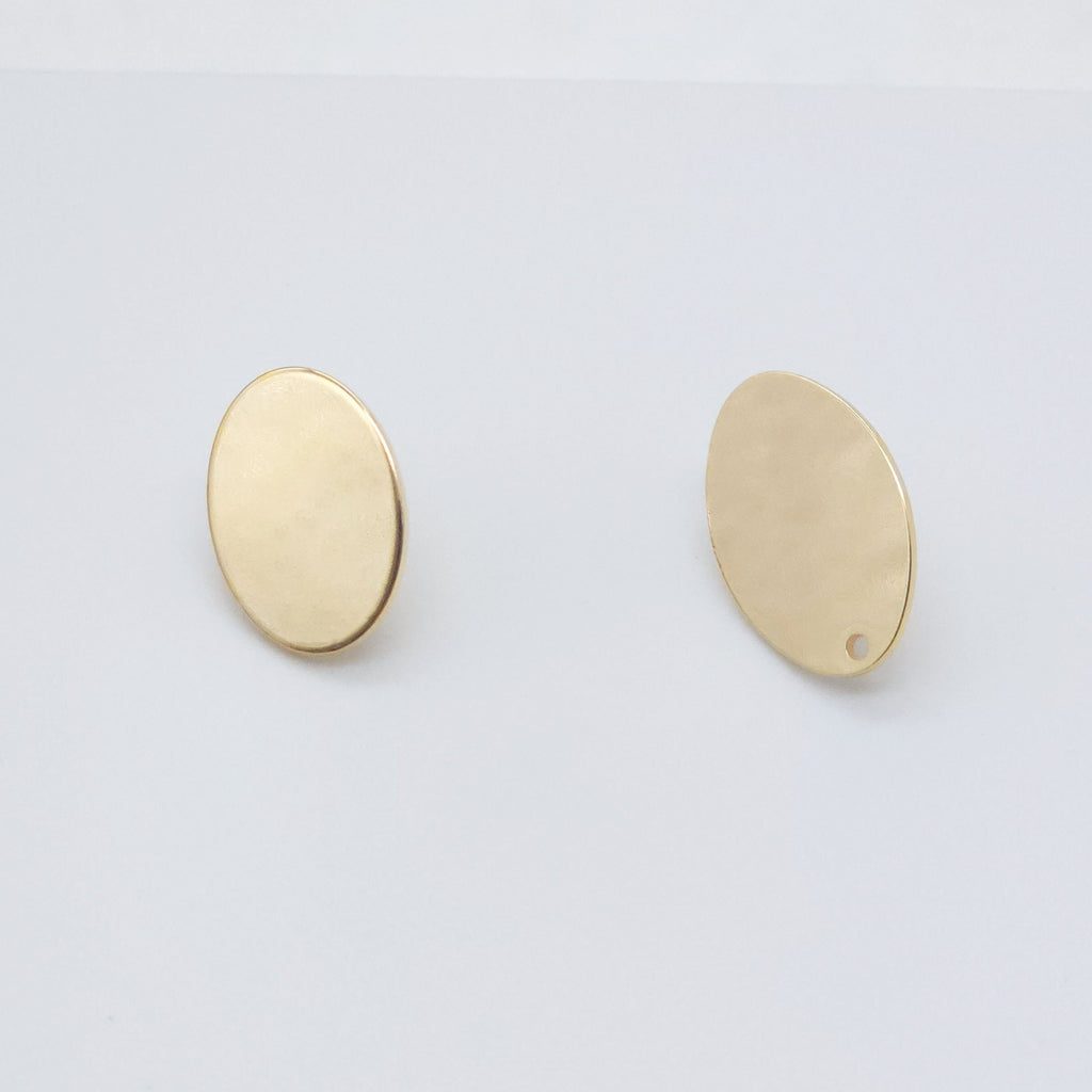 10pcs Oval Post With Loop,  18K Gold Stud Earring Nickel Free, Hypoallergenic Earring Findings ZX107