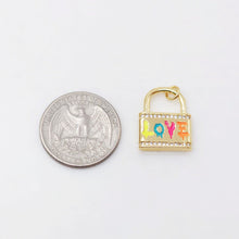 Load image into Gallery viewer, Lock Charm, Enamel Love Lock Pendant, 18K Gold Plated, Necklace Bracelet Making Charms, Jewelry Findings S20497