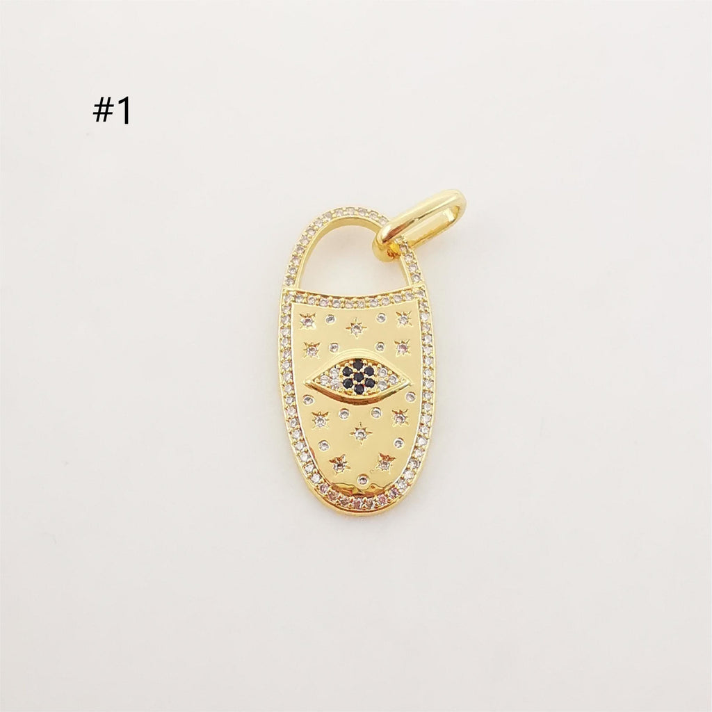 Dije rectangular de ojo turco cúbico, chapado en oro de 18 quilates con micro circonitas pavé, ideal para hacer collares, accesorios de joyería S20226