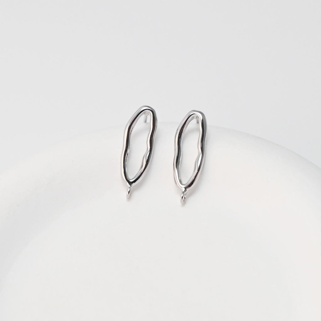 Irregular Earrings Post With Loop, Geometric, 18K Gold Plated, Nickel Free, S925 Silver Pin, Ear Stud Hypoallergenic Earring Findings D0472
