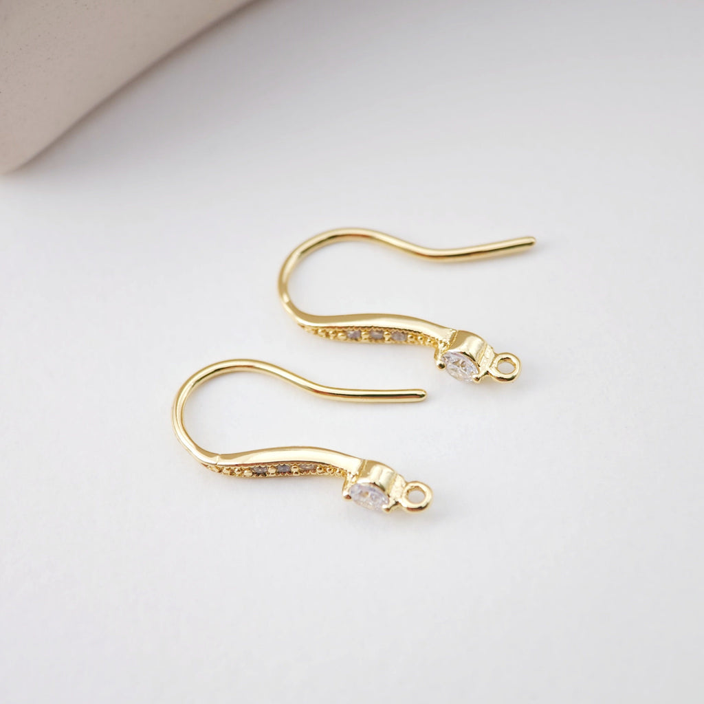 18K Gold Plated Ear Wires, Cubic Pave Earring Hooks, Nickel Free, Fish Hooks, Ear Wires for Jewelry Making D0175