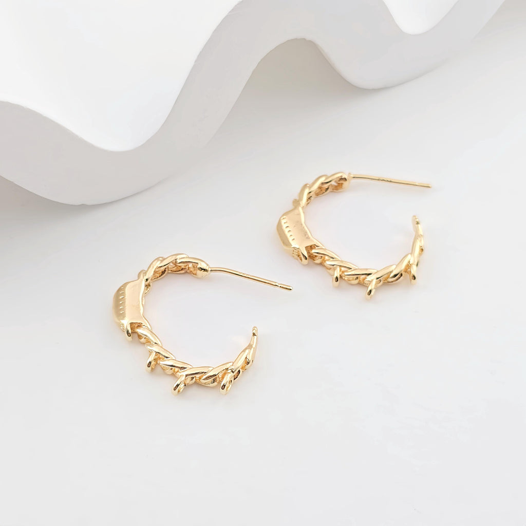 Twisted C Shape Earrings Post With 3 Loops, 14K Gold Plated, S925 Silver Ear Pin Nickel Free Earrings, Earring Findings ZX288