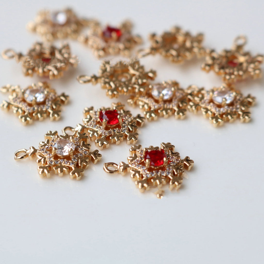 Snowflake Charm, Cubic Zircon Crystal Snowflake Pendant, CZ Earring Charms,  Gold Plated Brass Earring Charms, Jewelry Findings HL003-F166