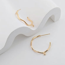 Load image into Gallery viewer, C Shape Earrings Post With Loop, Twig Bending Style Post Earring, 18K Gold Nickel Free, Hypoallergenic Earring Findings ZX287