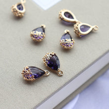 Load image into Gallery viewer, 10pcs- Crystal Tiny Teardrop Charms, 10 Colors You Choose, 14K Gold Plated Teardrop Pendant, 8*12mm, Jewelry Findings JY084-F112