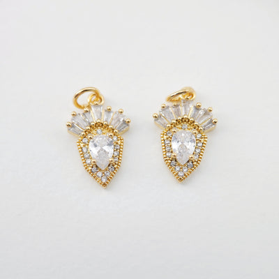 CZ Pave Crown Charm, Cubic Zircon Crystal Pendant, Bracelet Necklace Pendant, 14K Real Gold Plated, Jewelry Findings S1108