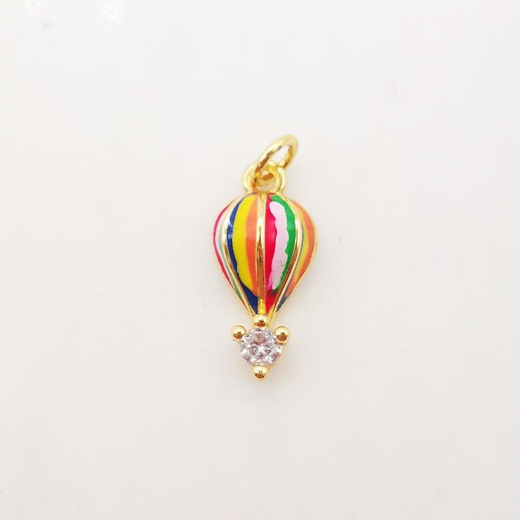 Hot Air Balloon Charm, Enamel Charm, 18K Gold Plated Pendant, Necklace Making Charm, Jewelry Findings S1096