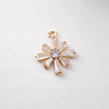 Load image into Gallery viewer, CZ Pave Flower Charm, Cubic Pendant, Earring Connectors, Real Gold Plated Brass Earring Charms, Jewelry Findings D0074