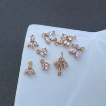 Load image into Gallery viewer, Tiny Leaf Connector, Cubic Zircon Crystal Leaf Pendant, CZ Earring Charms,  Gold Plated Brass Earring Charms, Jewelry Findings HL011-F194