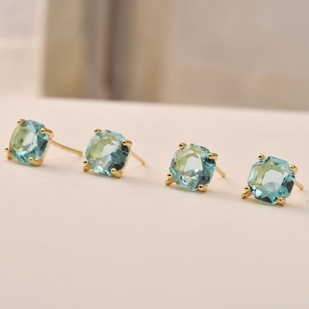 Pendiente cuadrado multisección con aro, circonita cúbica, pasador de plata S925 sin níquel, pendiente de botón dorado, accesorios hipoalergénicos LL158