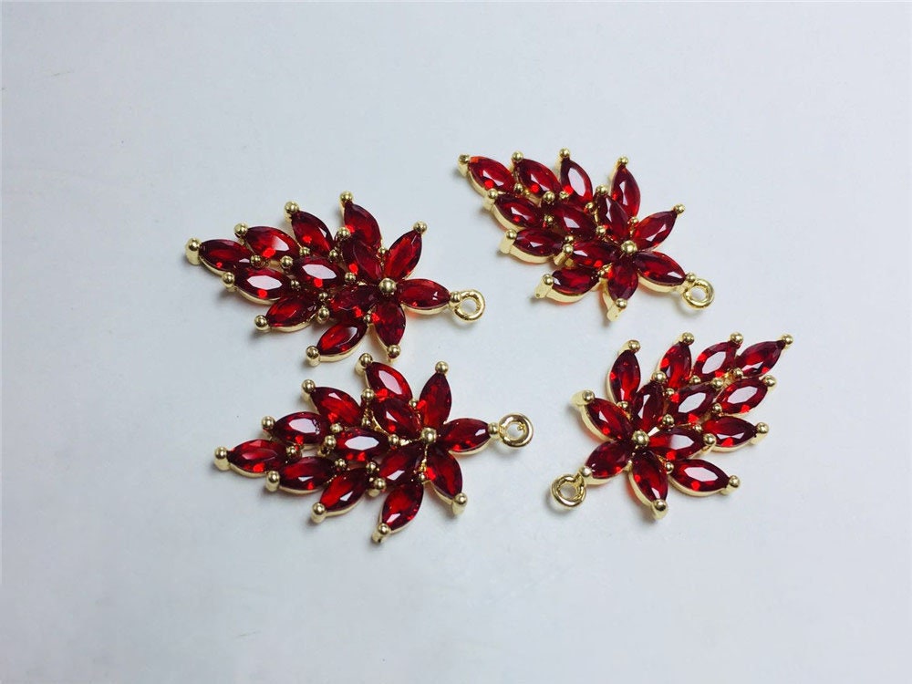 CZ Pave Leaf Charm, Cubic Zircon Crystal Leaf Pendant, CZ Earring Charms,  Real Gold Plated Brass Earring Charms, Jewelry Finding ZR016-F039