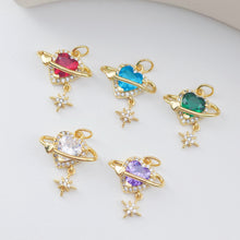 Load image into Gallery viewer, Heart Planet Charms, Cubic Pave Planet Pendant, 18K Gold Plated, Necklace Making Charms, Jewelry Findings S1164