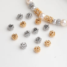 Cargar imagen en el visor de la galería, Cuentas espaciadoras con forma de flor de circonita pavé, chapadas en oro y plata de 14 quilates, cuentas redondas, delicadas cuentas para hacer aretes, accesorio de joyería GZ720