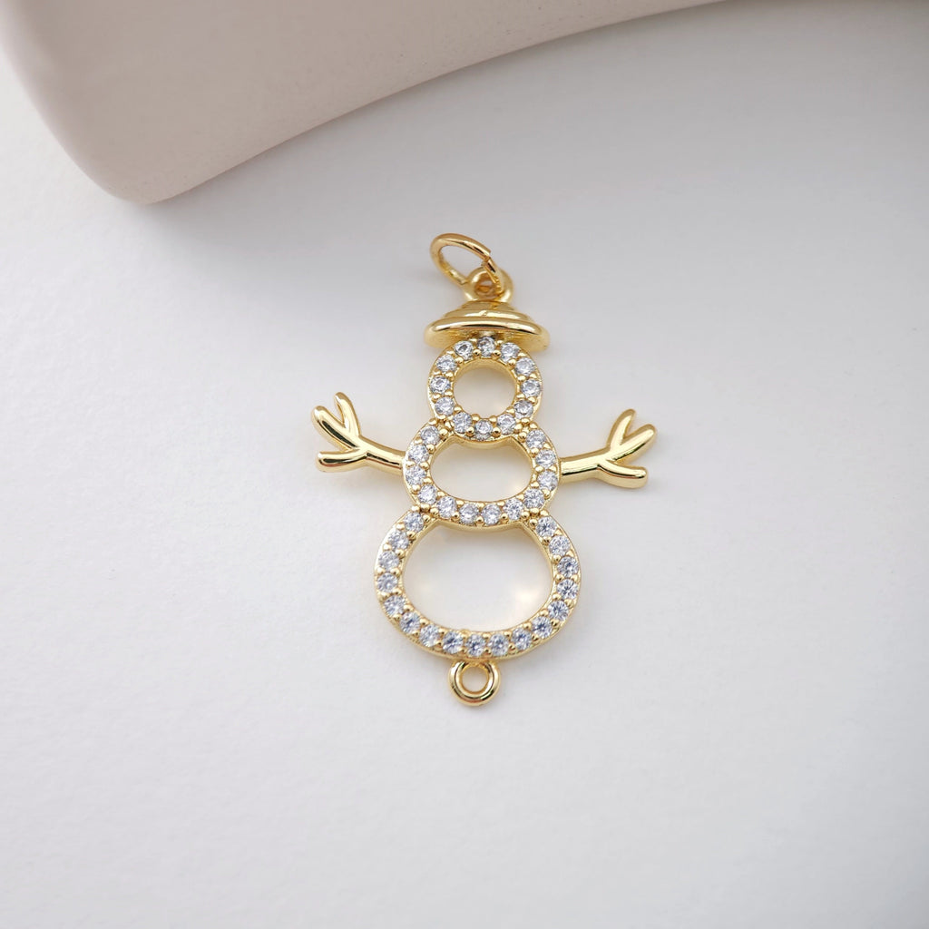 Snowman Charms, Sled Pendant, 18K Gold Plated CZ Pave, Winter Pendant, CZ Pave, Bracelet Necklace Making Pendants, Jewelry Findings S1119