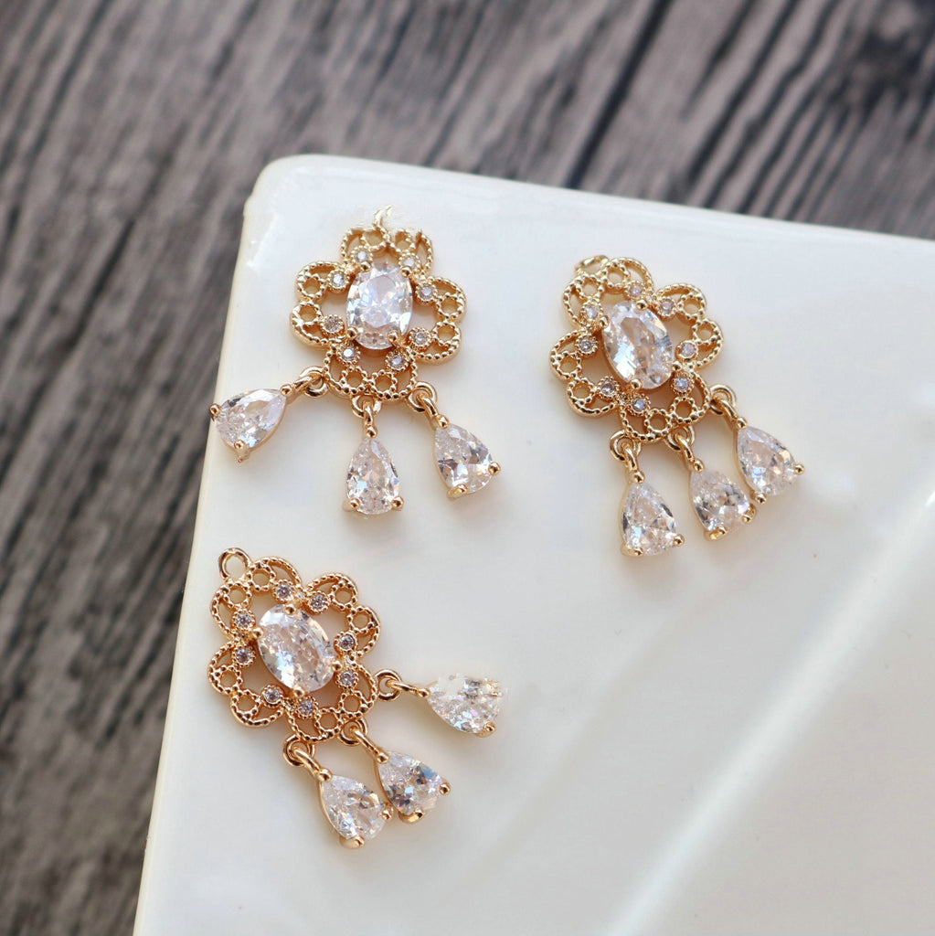 10pcs Flower Charm, Cubic Zircon Flower Pendant, Drop CZ Earring Charms,  Real Gold Plated Brass Earring Charms, Jewelry Findings HL093-F111