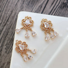 Load image into Gallery viewer, 10pcs Flower Charm, Cubic Zircon Flower Pendant, Drop CZ Earring Charms,  Real Gold Plated Brass Earring Charms, Jewelry Findings HL093-F111