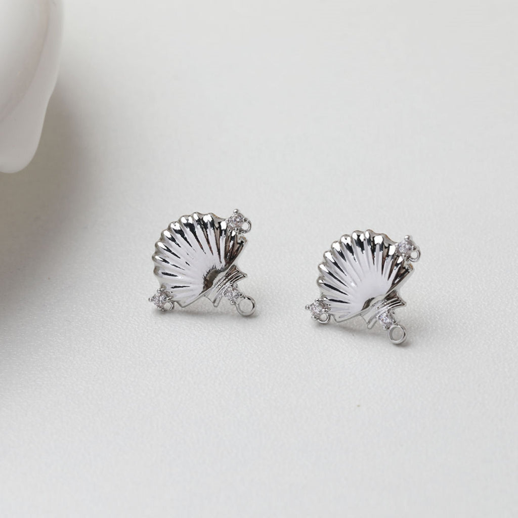 Shell Pave Cubic Earring Post, Shell Post, Gold/Silver, S925 Silver Pin Nickel Free Earrings, Hypoallergenic Earring Findings GT054