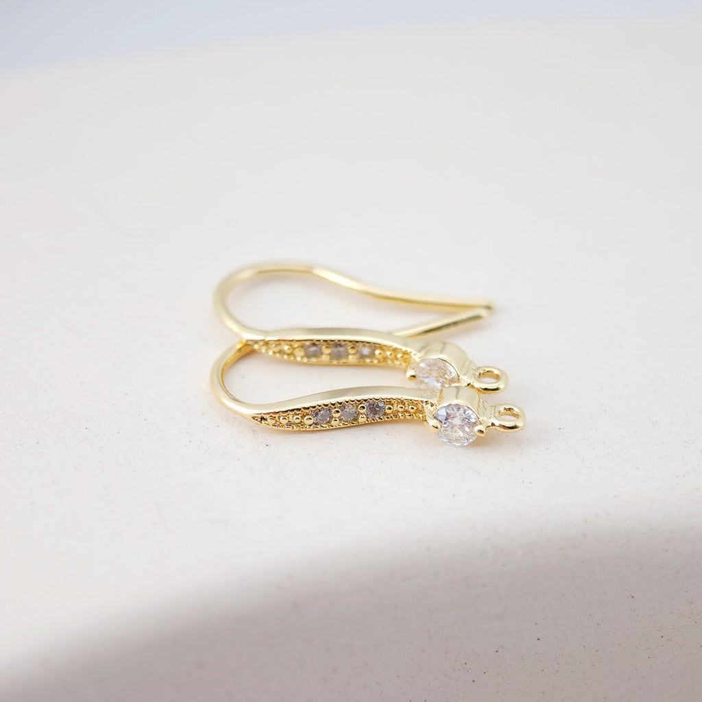 18K Gold Plated Ear Wires, Cubic Pave Earring Hooks, Nickel Free, Fish Hooks, Ear Wires for Jewelry Making D0175