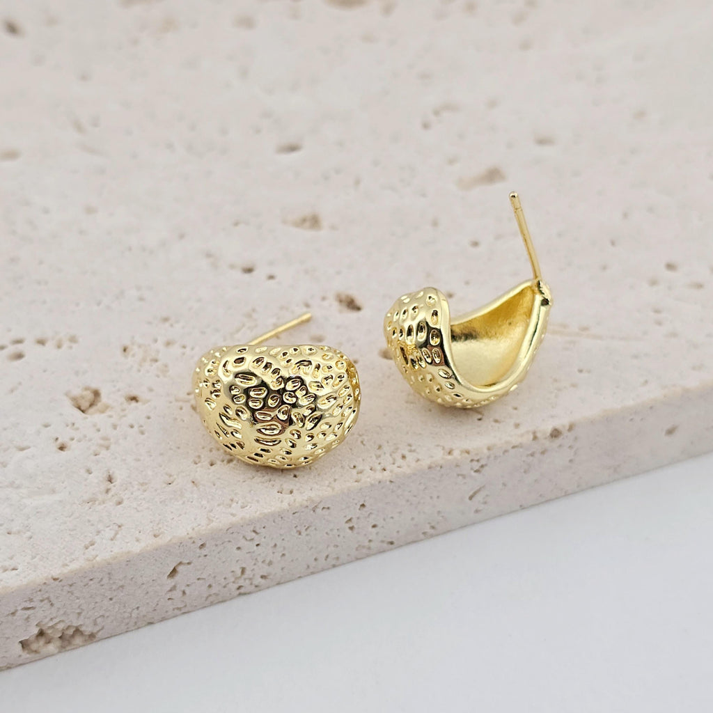 C Shape Ear Post, Cubic Zirconia Pave, Nickel Free, 18K Gold Plated Stud Earring Finding S1260