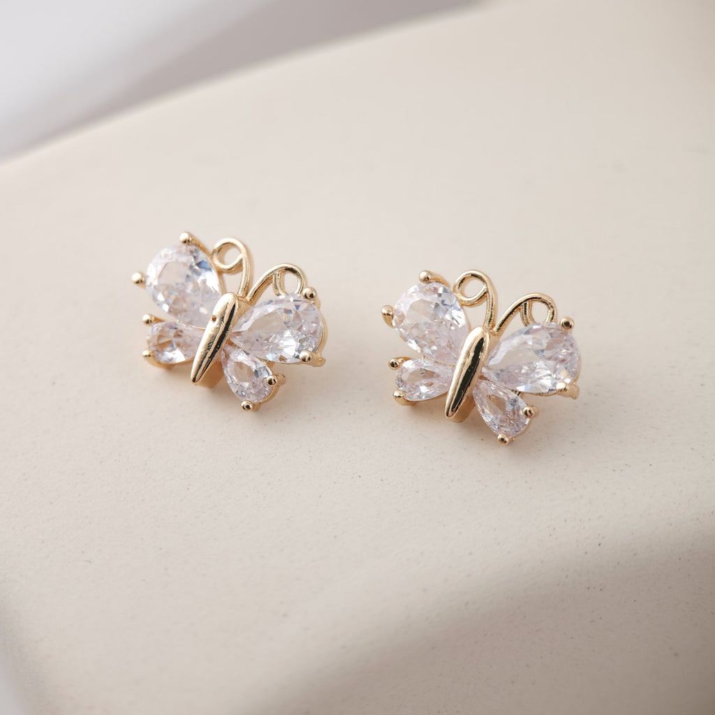 Dainty Butterfly Charm, CZ Micro Pave Charm, 14K Gold Plated Kawaii Charm for Jewelry Making F269