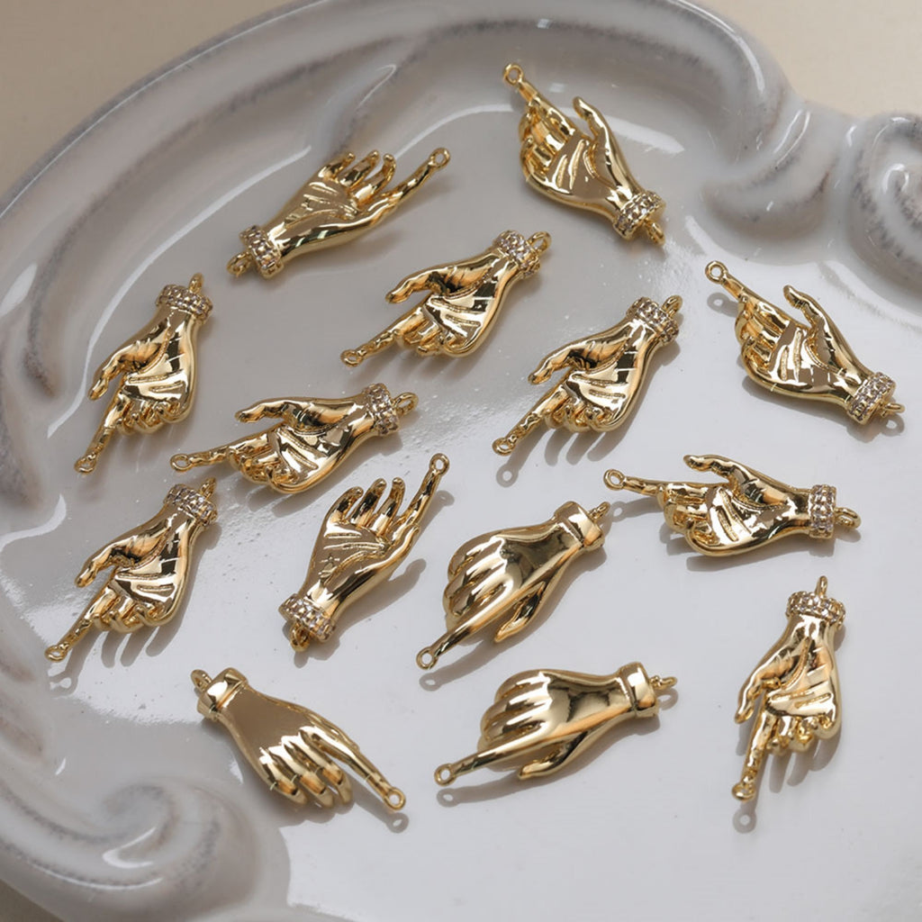 2pcs Hand Connector Charm, 14K Gold/Silver Plated CZ Pave Pendant, Neckalce Bracelet Making Pendant, Jewelry Supply Finding GZ118