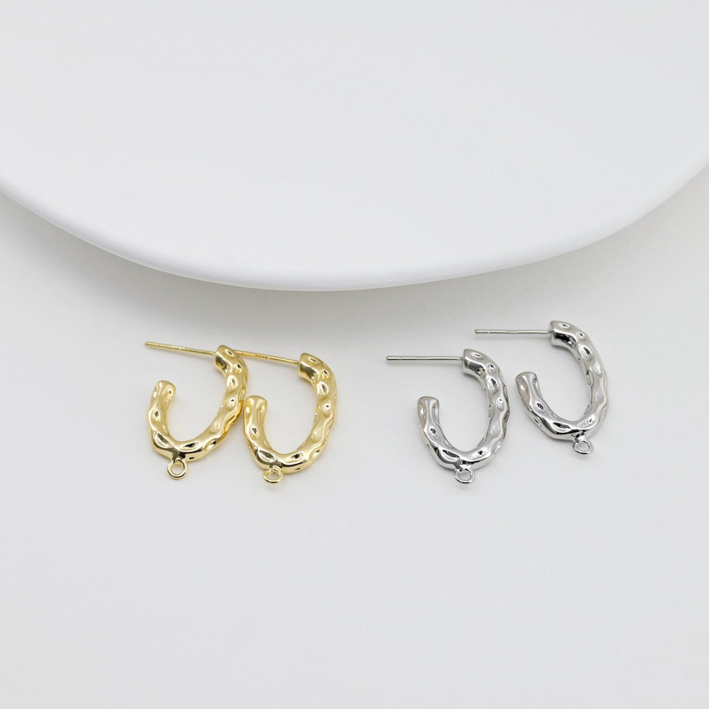 Lustrous Hammered Earring Hoops, Gold Plated Hoop Earring with Loop,Huggie Hoops DIY Earring  Findings,Handmade Earring Supplies D0045