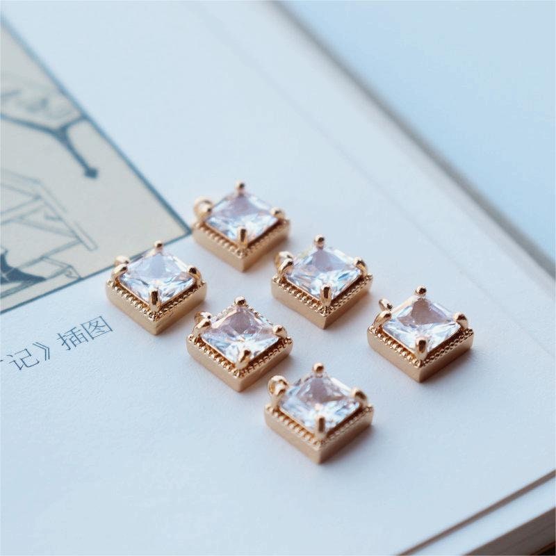 10pcs CZ Pave Small Square Charm, Cubic Zircon Crystal Pendant, Bracelet Necklace Pendant, 14K Real Gold Plated, Jewelry Findings JY061-F138