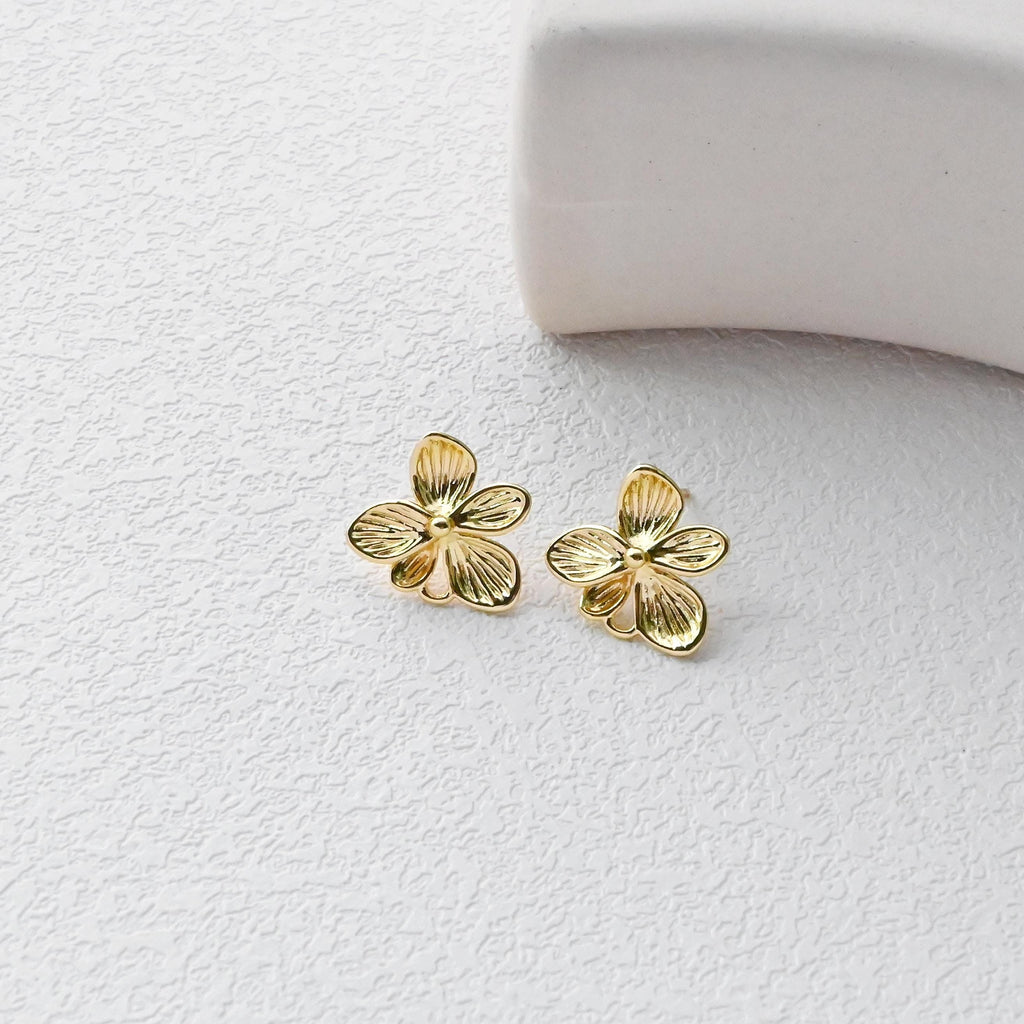 Flower Earring Post, 18K Real Gold Plated Brass Stud Earring With Loop, s925 silver pin, Nickel Free, Earring Finding D0411