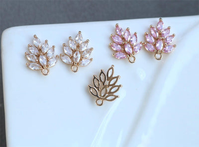 CZ Pave Leaf Charm, Cubic Zircon Crystal Leaf Pendant, CZ Earring Charms,  Real Gold Plated Brass Earring Charms, Jewelry Finding ZR004-F046